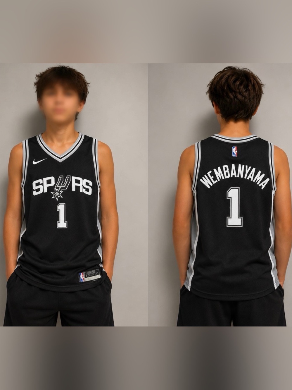 Victor Wembanyama Kids Stitched Black Spurs Jersey Youth Medium 10/12